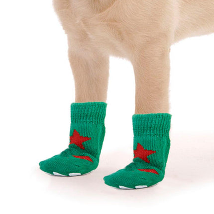 Crofta Waterproof Skid Free Anti-Slip Paw Protector Cotton Dog Socks Pet Supplies Green S PACK OF 4PCS