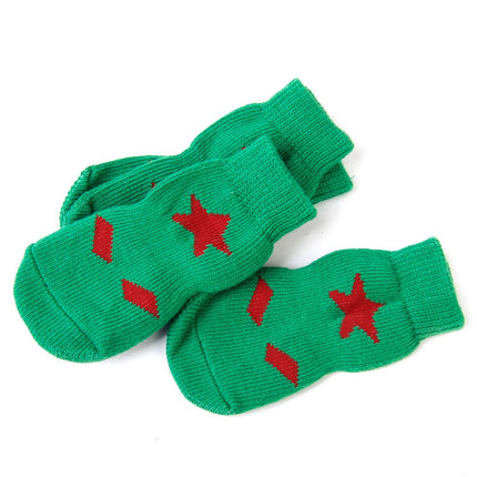 Crofta Waterproof Skid Free Anti-Slip Paw Protector Cotton Dog Socks Pet Supplies Green S PACK OF 4PCS