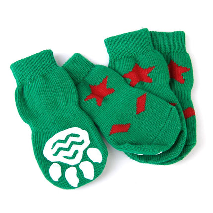 Crofta Waterproof Skid Free Anti-Slip Paw Protector Cotton Dog Socks Pet Supplies Green S PACK OF 4PCS