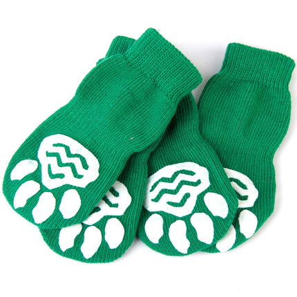 Crofta Waterproof Skid Free Anti-Slip Paw Protector Cotton Dog Socks Pet Supplies Green S PACK OF 4PCS