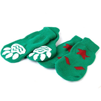 Crofta Waterproof Skid Free Anti-Slip Paw Protector Cotton Dog Socks Pet Supplies Green S PACK OF 4PCS