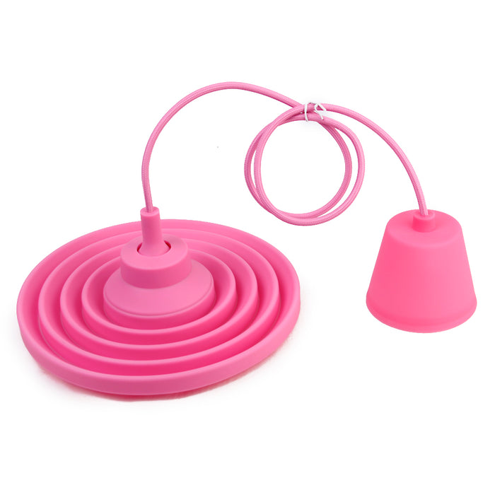 Vintage E27 Home Ceiling Pendant Lamp Light Bulb Holder with Silicone Lampshade-Pink