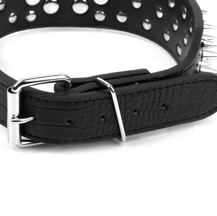 Crofta 5 Holes Adjustable PU Leather Spikes Cool Design Dog Collar Pet Supplies Black L