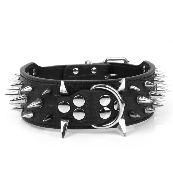 Crofta 5 Holes Adjustable PU Leather Spikes Cool Design Dog Collar Pet Supplies Black L