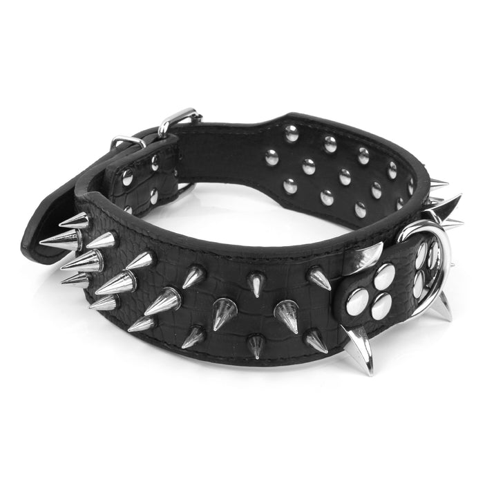 Crofta 5 Holes Adjustable PU Leather Spikes Cool Design Dog Collar Pet Supplies Black L