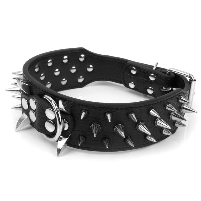 Crofta 5 Holes Adjustable PU Leather Spikes Cool Design Dog Collar Pet Supplies Black L