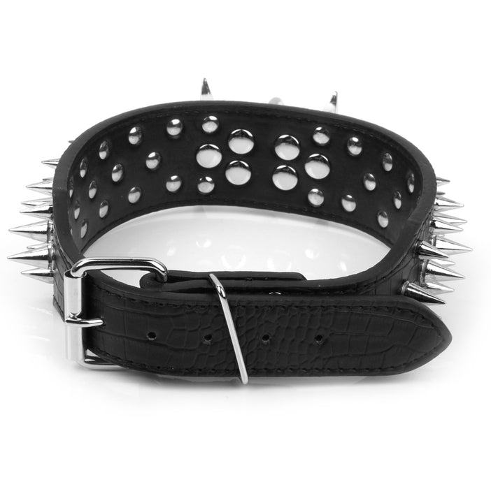 Crofta 5 Holes Adjustable PU Leather Spikes Cool Design Dog Collar Pet Supplies Black L