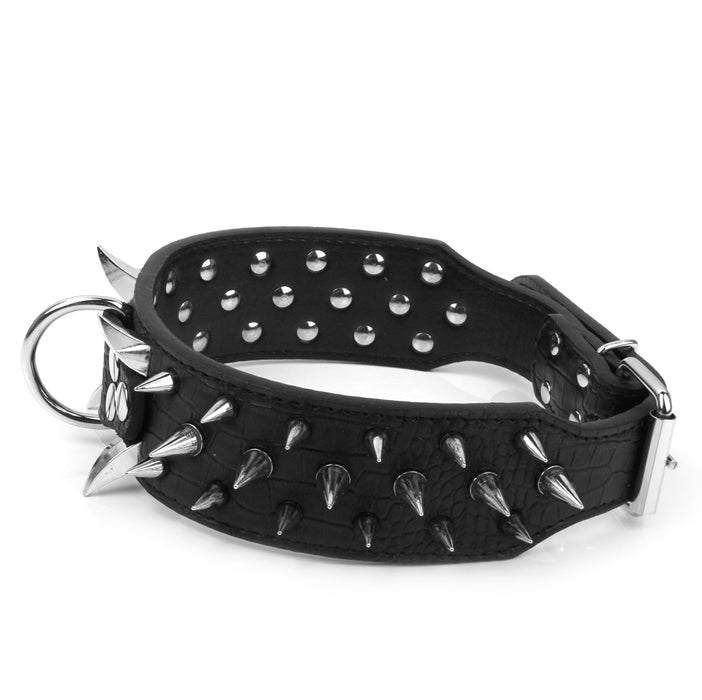 Crofta 5 Holes Adjustable PU Leather Spikes Cool Design Dog Collar Pet Supplies Black L