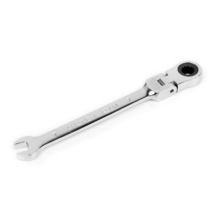 Crofta Satin Chrome Finish Flexible Head Ratchet Action Wrench Spanner Nut Tool 7mm Silver