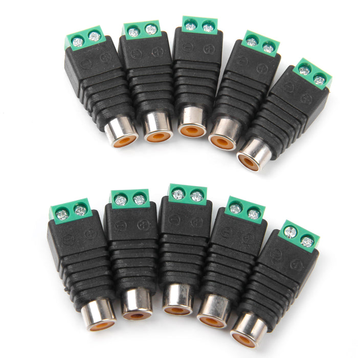 Crofta 10 x RCA Plug Female Power Cable Adaptor Connector for CCTV Camera