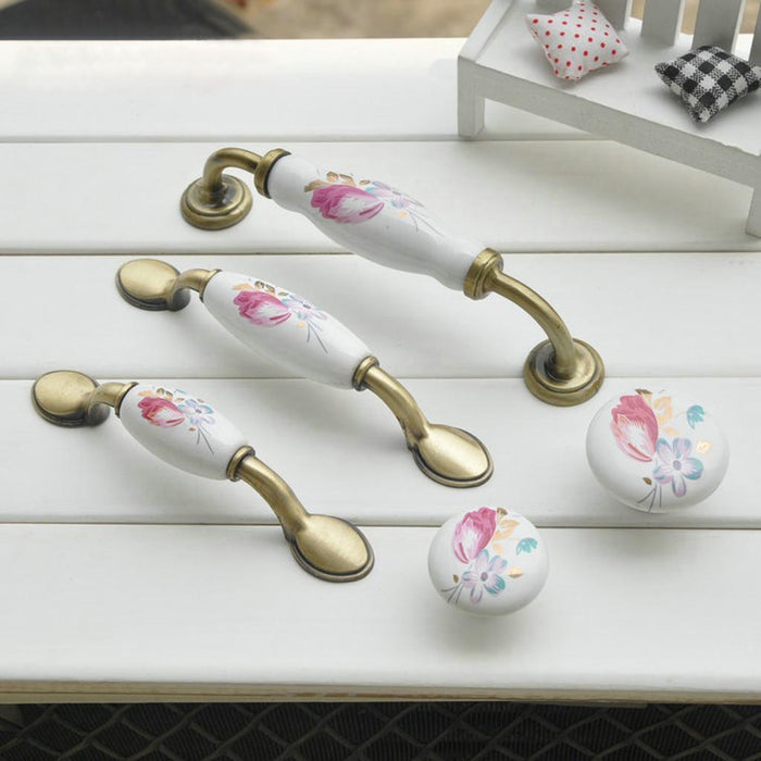 Crofta 1 x Pastoral Tulip Ceramic Cabinet Wardrobe Cupboard Knob Pull Handle