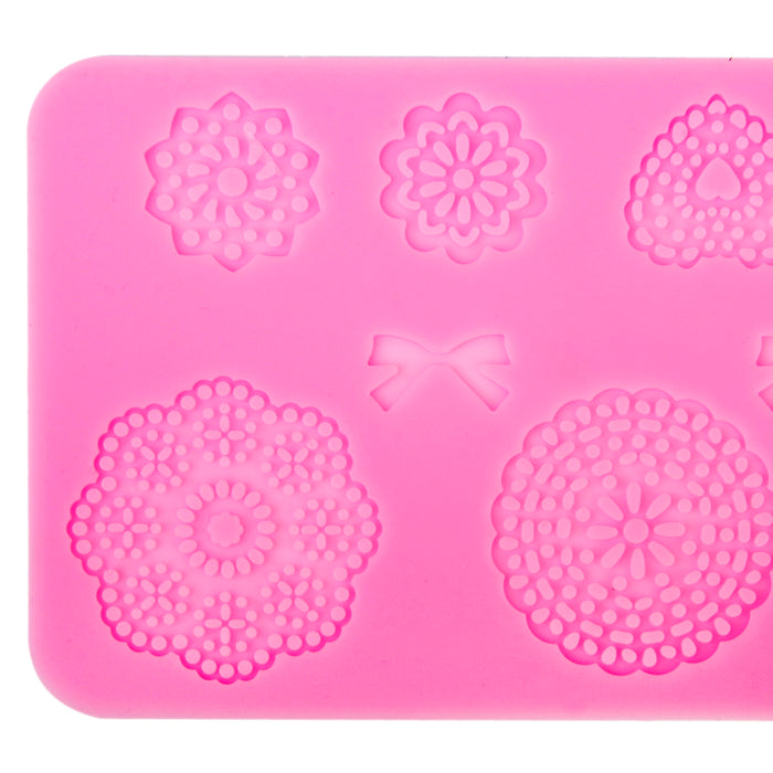 Crofta Silicone DIY Fondant Cake Lace Sugar Craft Mat Cake Texture Mold -Pink