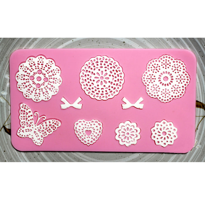 Crofta Silicone DIY Fondant Cake Lace Sugar Craft Mat Cake Texture Mold -Pink