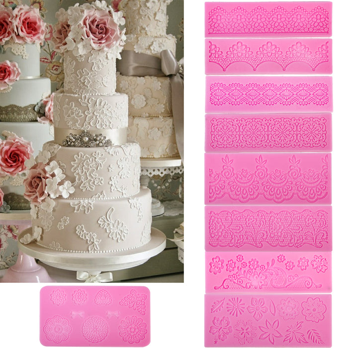 Crofta Silicone DIY Fondant Cake Lace Sugar Craft Mat Cake Texture Mold -Pink