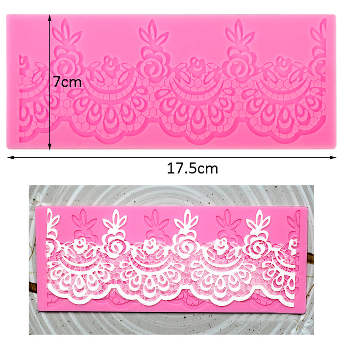 Crofta Silicone Fondant Cake Lace Sugar Craft Mat Cake Texture Decorating Mold Pink