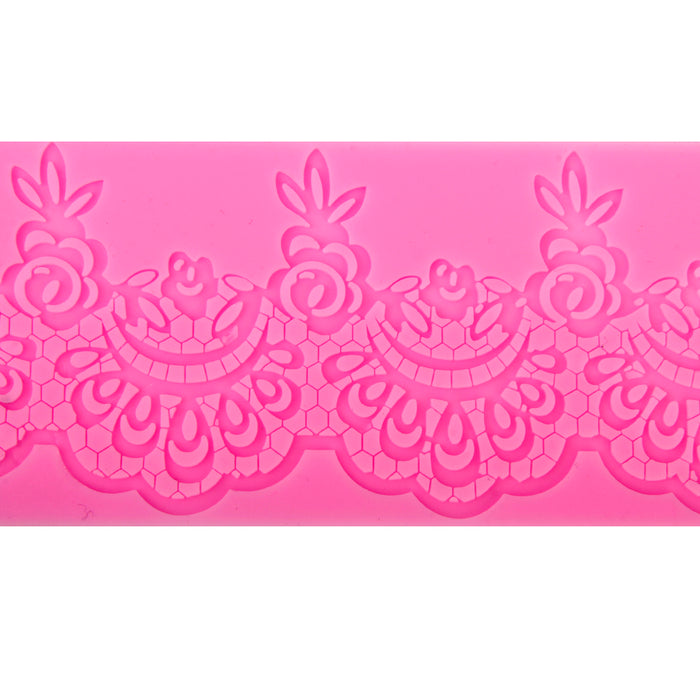 Crofta Silicone Fondant Cake Lace Sugar Craft Mat Cake Texture Decorating Mold Pink