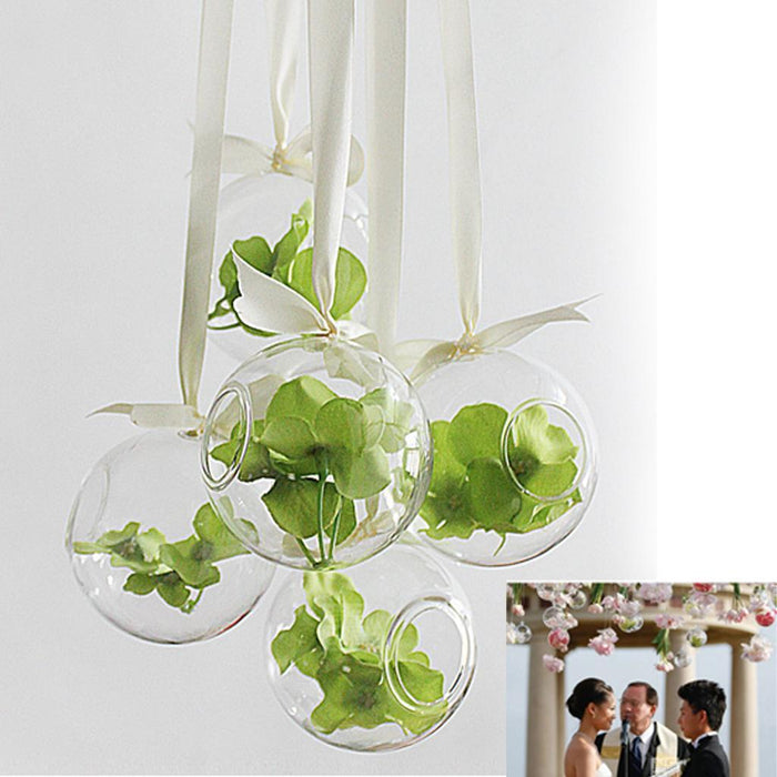 Crofta Set of Ball Glass Hanging Terrarium Flower Vase Pot with 4 Mini Resin Owls