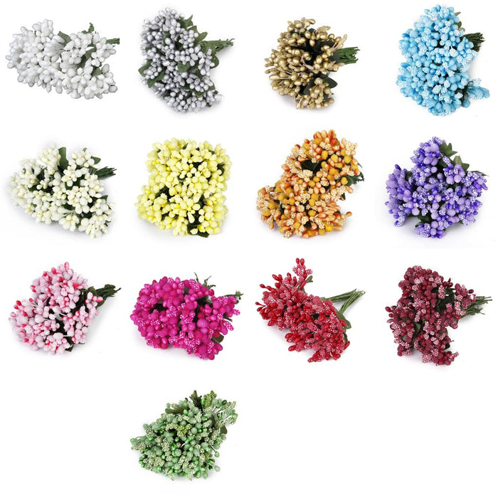 Crofta 12 Bouquets Mini Artificial Flower Stamen Wedding Sugarcraft Decor Golden