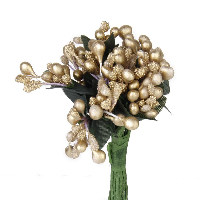 Crofta 12 Bouquets Mini Artificial Flower Stamen Wedding Sugarcraft Decor Golden