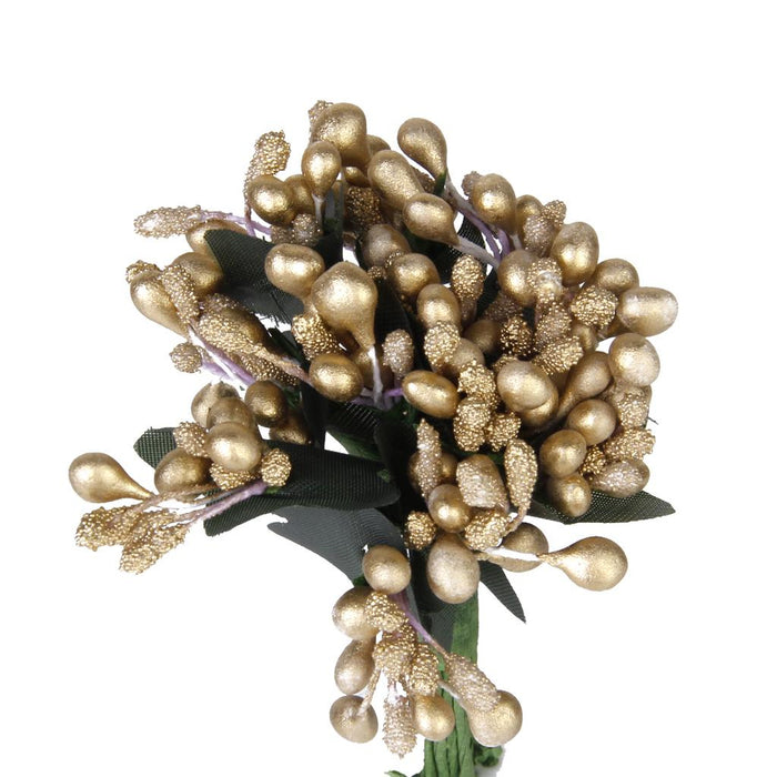 Crofta 12 Bouquets Mini Artificial Flower Stamen Wedding Sugarcraft Decor Golden