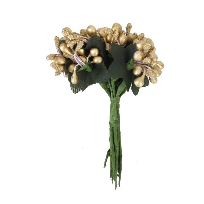 Crofta 12 Bouquets Mini Artificial Flower Stamen Wedding Sugarcraft Decor Golden