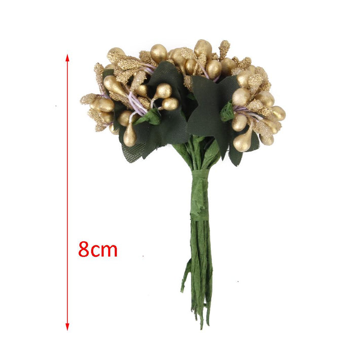 Crofta 12 Bouquets Mini Artificial Flower Stamen Wedding Sugarcraft Decor Golden