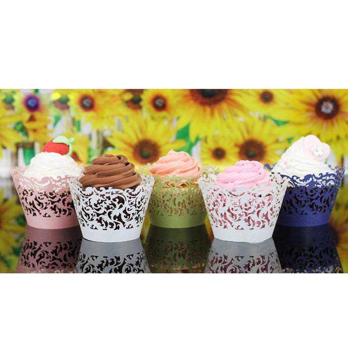 Vines Pattern Hollow Out Cake Paper Wrap Cupcake Wrapper Wedding Decor 12Pcs