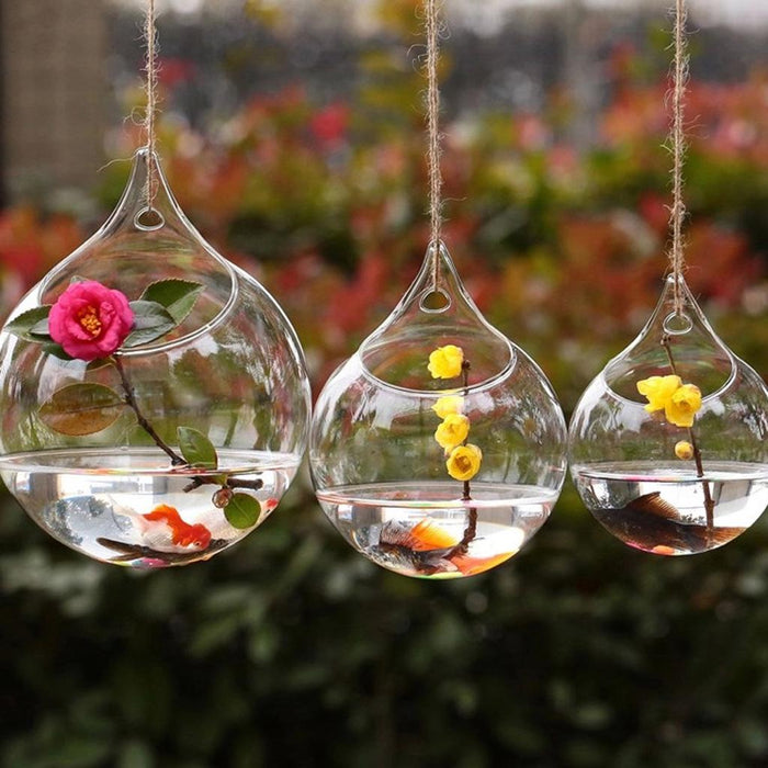 Crofta 5x Clear Ball Glass Hanging Vase Bottle Terrarium Container Flower Decor