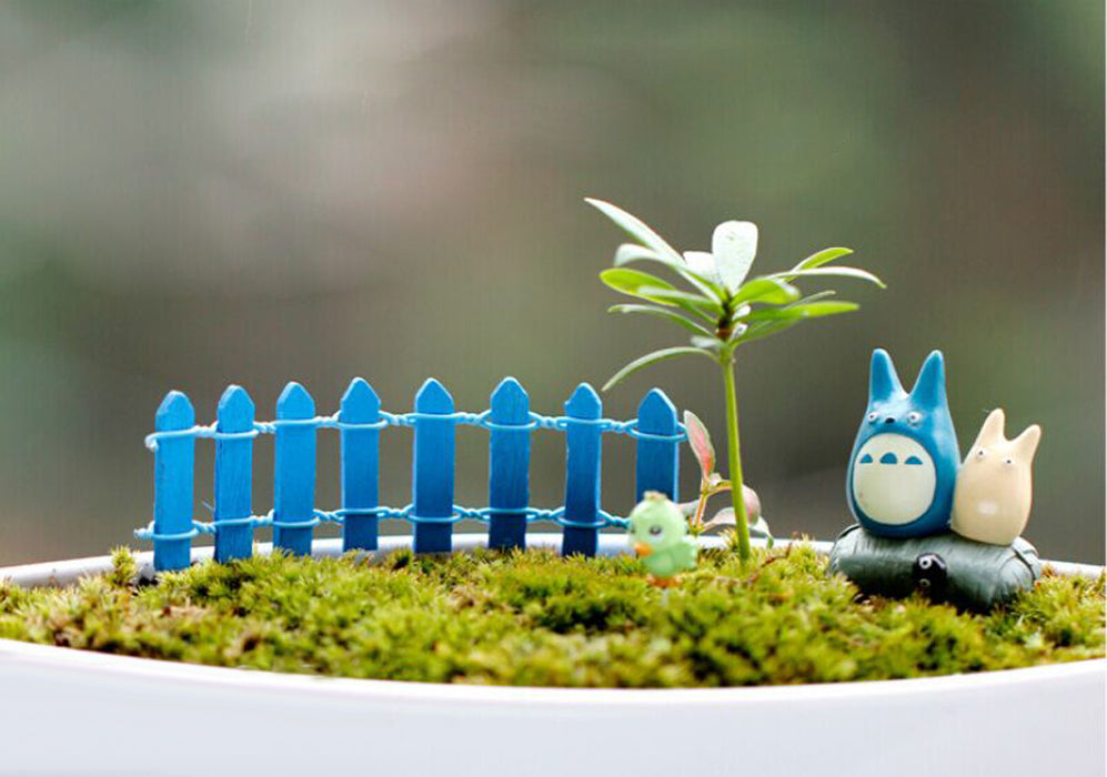 Crofta Wooden Mini Fence Moss Landscape Ornaments Accessories Garden Decor Blue