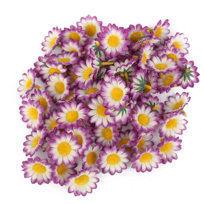 Crofta 100 Pieces Gerbera Daisy Head Artificial Silk Flower White with purplish red