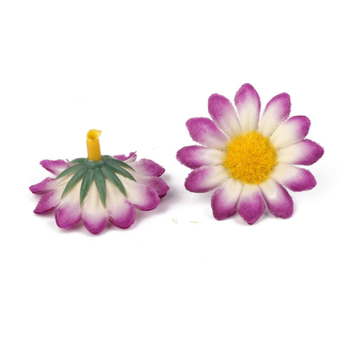 Crofta 100 Pieces Gerbera Daisy Head Artificial Silk Flower White with purplish red