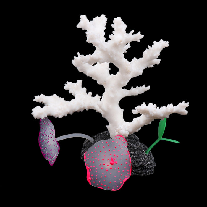 Crofta Aquarium Fish Tank Soft Silicone Sea Plant Fake Coral Decor Ornament White