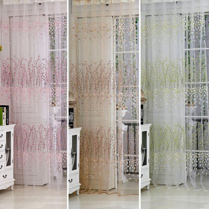 Crofta 100x280cm Plum Blossom Wintersweet Curtain Balcony Tulle Room Divider -Pink