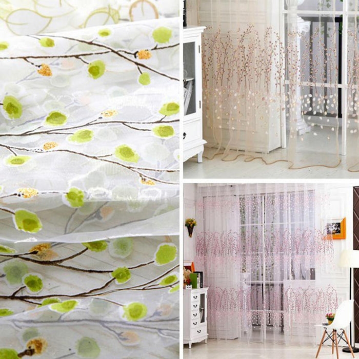 Crofta 100x280cm Plum Blossom Wintersweet Curtain Balcony Tulle Room Divider -Pink