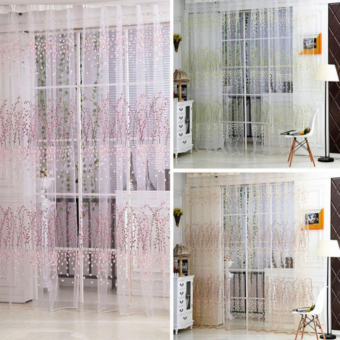 Crofta 100x280cm Plum Blossom Wintersweet Curtain Balcony Tulle Room Divider -Pink