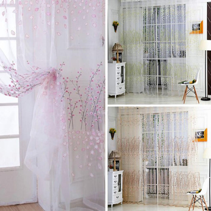 Crofta 100x280cm Plum Blossom Wintersweet Curtain Balcony Tulle Room Divider -Pink