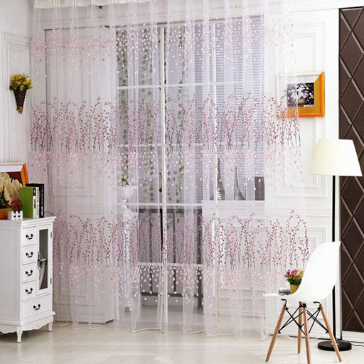 Crofta 100x280cm Plum Blossom Wintersweet Curtain Balcony Tulle Room Divider -Pink