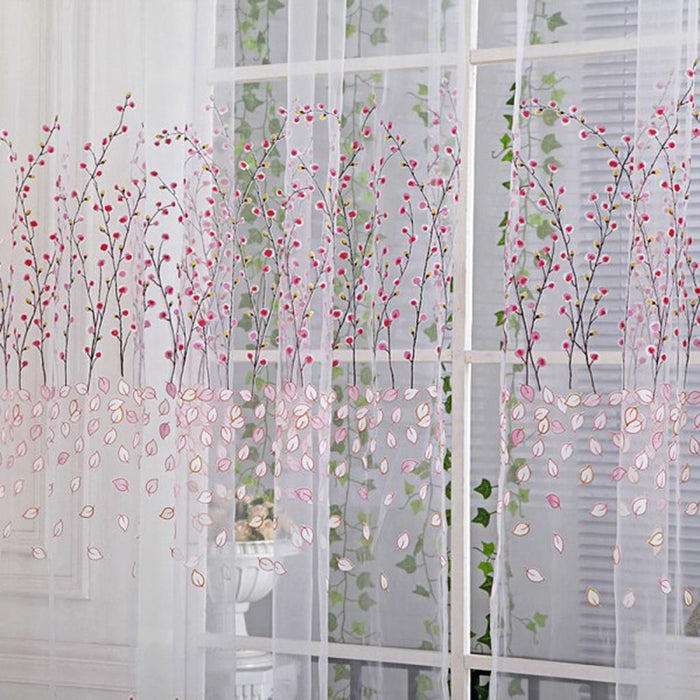 Crofta 100x280cm Plum Blossom Wintersweet Curtain Balcony Tulle Room Divider -Pink