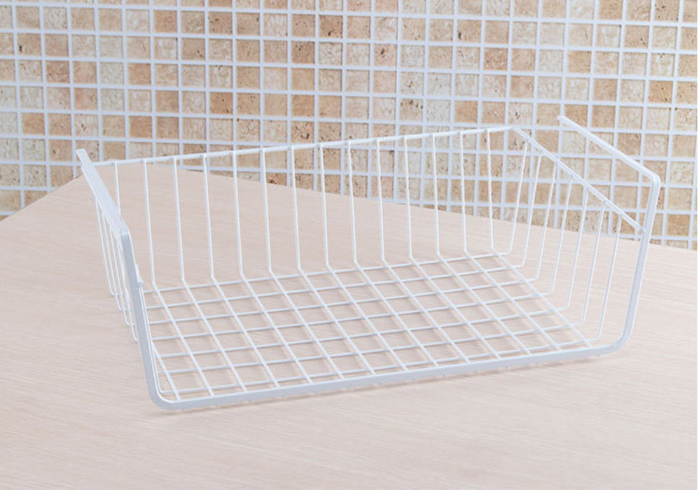 Crofta Wire Dish Drying Rack Under Shelf Cabinet Basket for Pants Fruits Food Organizer White