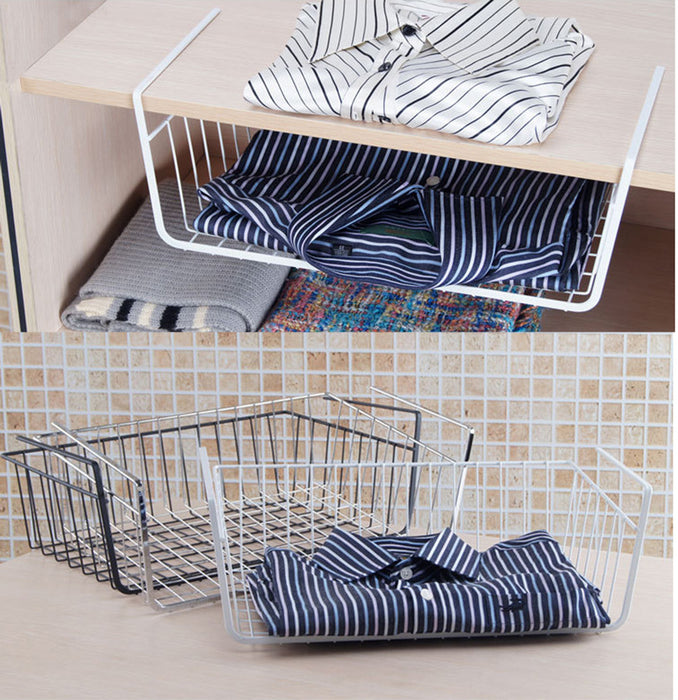 Crofta Wire Dish Drying Rack Under Shelf Cabinet Basket for Pants Fruits Food Organizer White