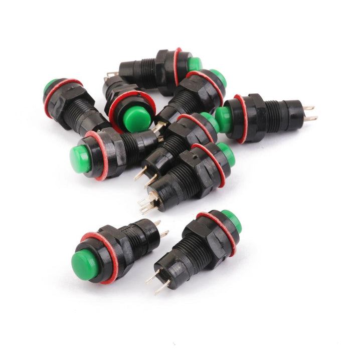 Crofta 10 x Car Boat Locking Dash ON-OFF Push Button 2-Pin Latching Switch Green