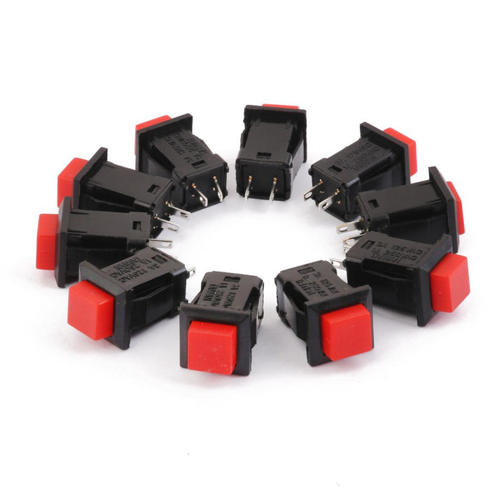 Crofta 10 x Car Boat Locking ON-OFF Push Button 2-Pin Latching Switch Red 14*14mm