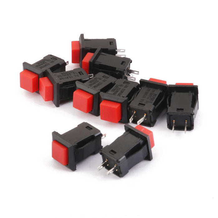 Crofta 10 x Car Boat Locking ON-OFF Push Button 2-Pin Latching Switch Red 14*14mm