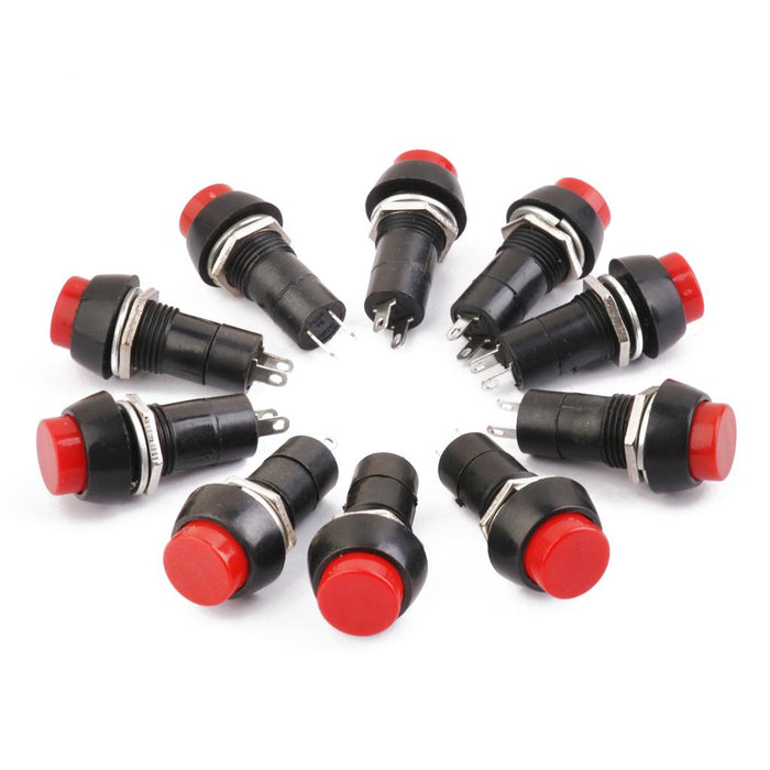 Crofta 10 x Car Boat Locking Dash ON-OFF Push Button 2-Pin Latching Switch Red 12mm