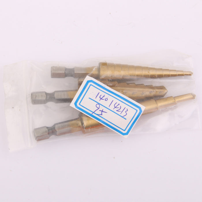 Crofta 3Pcs Steel Titanium Coated Step Drill Bit Quick-change 1/4" Hex Shank Hot