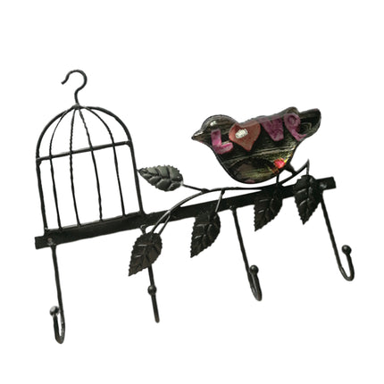 Crofta Vintage Metal Birdcage Wall Mount 4 Hook Rack Towel Clothes Coat Hanger