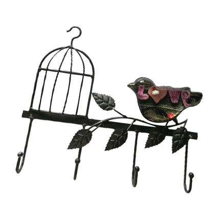 Crofta Vintage Metal Birdcage Wall Mount 4 Hook Rack Towel Clothes Coat Hanger