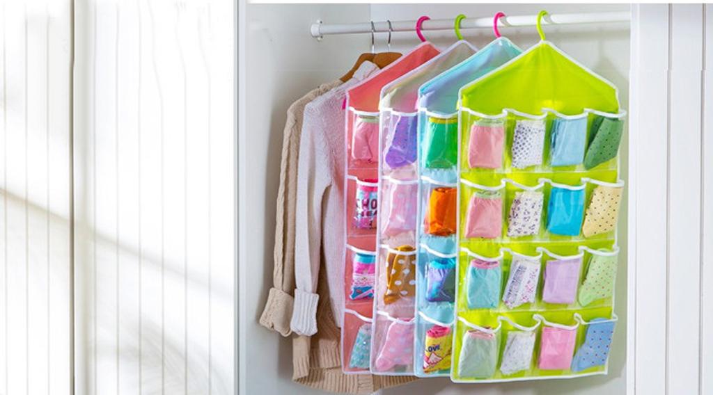 Crofta 16 Pockets Rack Storage Closet Wardrobe Hanging Shelf for Clothes Socks-Pink