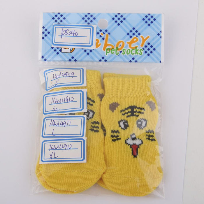 Tiger Pattern Pet Dog Puppy Cat Non-slip Socks with Cute Paw Prints Size S