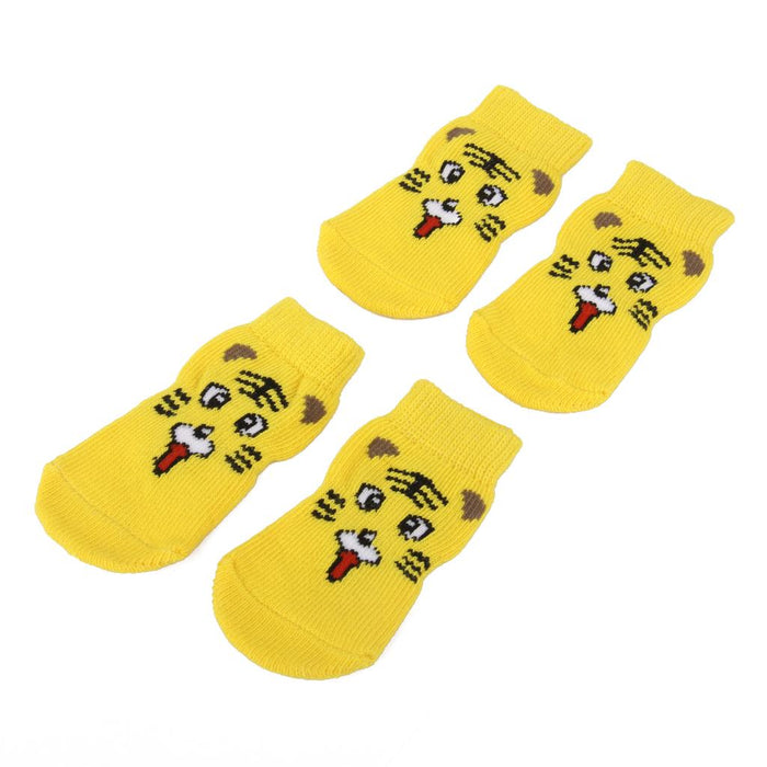 Tiger Pattern Pet Dog Puppy Cat Non-slip Socks with Cute Paw Prints Size S